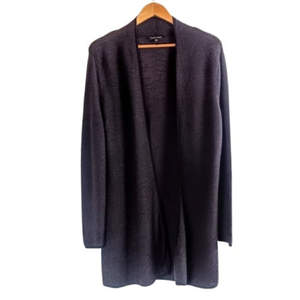 Eileen Fisher Charcoal Grey Ribbed Wool Open Cardigan - XL